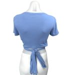 Hollister  Blue Rib Knit Short Sleeve Knot Front V-Neck Tie Wrap Crop Top Size M Photo 1
