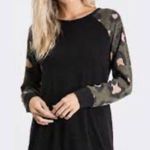 Hemish USA Tunic Sweatshirt Womens Large Black Tunic Leopard Print Camo Pullover Photo 0