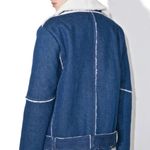 Urban Outfitters UO J.O.A Denim Sherpa Aviator Shearling Oversized Biker Jacket Photo 3