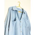 Free People  Cardiff Oversized Top Size XL Blue Waffle Knit Boho Long Sleeve Photo 7