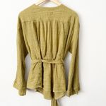 Free People WE THE FREE |  Safari Sheer Wrap Top Olive Green Blouse Raw Edge | XL Photo 5