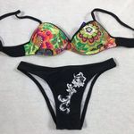 Recco Size Small Brazilian Floral Top & Black with White Stitching Bottom. New Photo 0