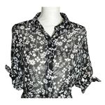 Calvin Klein Womens Black White Floral Print Sheer Dress Kaftan Swim Cover Up Photo 1