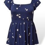 Torrid  soft knit square neckline cinched waist navy blue with daisy top size 3Xl Photo 0