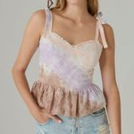 Lucky Brand Eyelet Tie Dye Corset Smocked Tank Top Lilac Pastel Multi Size XXL Photo 2