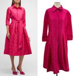 Rickie Freeman for Teri Jon Taffeta Shirt Dress w/ Eyelet Skirt Hot Pink Size 12 Photo 1