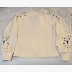 Anthropologie EUC Embroidered Lace Appliqué Split-Neck Sweatshirt, Cream, Sz S Photo 4