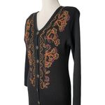 Vintage Carole Little Long Sweater Dress Size MP Black Embroidered Knit Floral Photo 7