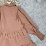 Bohme  Makayla Mini Dress Smocked Balloon Sleeve Button Ruffle Tiered in Clay S Photo 9