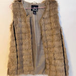 Say What? Say What Faux Fur Open Front Sleeveless Vest Tan Stripes Womens Size Large Photo 0
