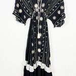 Zury Black White Embroidered Boho Maxi Dress Festival Peasant Tiered Flowy Size M Photo 0