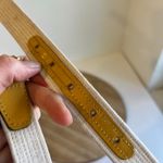 Vintage Italy Made Yellow Navy Stripe Belt With Gold Buckle Size Medium Photo 5