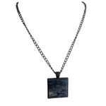 Vintage Square Marble Effect Pendant Necklace Black Chain Minimalist Estate 18" Photo 1