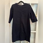 ZARA  Dark Blue Denim Couture Shift Dress Floral Rhinestones Women’s Size Medium Photo 4