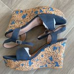 Anthropologie  Arden Denim Blue Cork Platform Wedge Leather Sandals Size 9 Photo 0