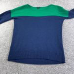 Theory Suffira Lofty Womens L Cashmere Colorblock Crewneck Sweater Navy Green Photo 7