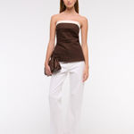Abercrombie & Fitch AnF Dark Brown White Beige Linen Blend Tube Top Blouse Photo 1