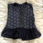 Lucky Brand  boho blue patterned peplum tank top size large Photo 1