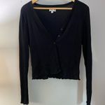 SO  Ribbed‎ Button Up Cropped Long Sleeve Black Cardigan Size Large Photo 2