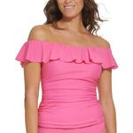 Tommy Hilfiger Pink Ruffled Off-The-Shoulder Removable-Strap Tankini Top XS Photo 0