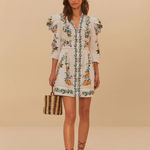 Farm Rio Anthropologie White Sweet Bloom Dreamscape Puff-Sleeve Mini Dress Photo 3