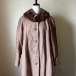 Vintage 60s Pure Wool Swing Coat Button Down Tan Brown Fur Collar Medium Brown Photo 1