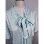 Vintage Fire Islander Blue Stripe Secretary Blouse Bow Tie Neck Retro Coastal L Size L Photo 7