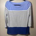 Talbots Blue and Cream Striped Long Sleeve Top medium cotton color block Photo 0