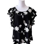 Anthropologie Liv Los Angeles Black Floral Embroidered Ruffled Blouse MEDIUM Photo 0