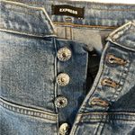 EXPRESS Button Fly Cropped Flare Super High Rise Medium Wash Jeans Sz 14 Photo 2