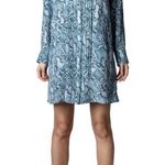 Zadig & Voltaire Rougi Wild Snake Print Silk Button Front Mini Dress Blue Sz L Photo 0