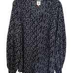 CAbi Womens XL V Neck Love Script Print Top Te Amo Balloon Sleeve Blue White Photo 0