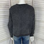 Just Found Ruffle Detail Chenille Sweater Gray Medium Crew Neck Waffle Knit Photo 3