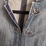 Elie Tahari Washed Blue Embellished Hook Closure Stand Collar Military Jacket L Photo 2