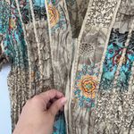 Y2K Piano Patchwork Snap Top Sz M Boho Festival Crinkle Artsy Satin Chiffon Tan Size M Photo 3
