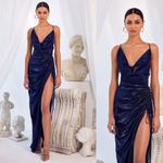 Alamour The Label Claudia Navy Ruched Draped Neck Sleeveless Strappy Back Gown M Blue Size M Photo 4