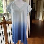 Umgee Blue Ombre Gradient Dip Dyed A-Line Tee Shirt Dress cotton oversized S Photo 4