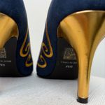 Ashro Navy Blue Suede Pointed Toe Pumps Gold Embroidery Size 9(B106) Photo 9