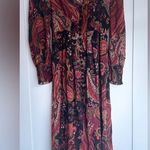 ZARA  paisley print long sleeve v-neck button down midi dress size small boho Photo 1