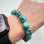 Blue Stone Skeleton Skull Stretch Bracelet Punk Southwestern Goth Boho Halloween Photo 6