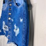 Mini skirt Distressed Denim Button Front Small Embellished Pockets Blue Size XS Photo 2