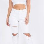 White Destroyed Knee Ripped Mom Jeans Photo 0