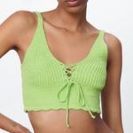 ZARA  Knit Lace Up Crop Tank Top Lime Green Medium Photo 1