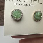 Rachel Roy  Green With Clear Rhinestone Gold Tone Round Stud Pierced Earrings Photo 4