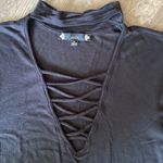 Iris Solid Black V-neck cut out lace up choker shirt Photo 4