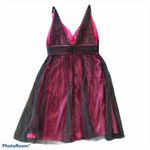 Jovani  Fuschia & Black Glitter Tulle Cocktail Dress Size 4 Photo 3