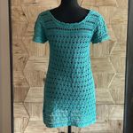 Vintage Old Navy Womens Teal Crochet Tunic Mini Dress Size Large Boho Blue Photo 4