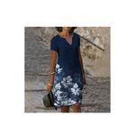 Women Casual Short Sleeve V Neck Loose Midi Dress Floral Print Shirt Dress Blue Size M Photo 1