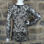 BKE Top Woman's XL Mesh Sheer Floral Long Sleeve Black White Photo 5