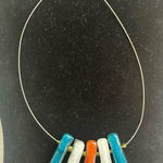 Vintage Glass, Bead, and Wire Necklace Blue White Orange Silver Photo 0